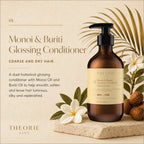 Monoi & Buriti Glossing Conditioner bottle with decorative elements on a light background