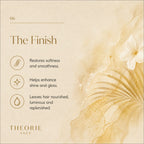 Promotional image for Theorie Sage hair care product with text and floral design.